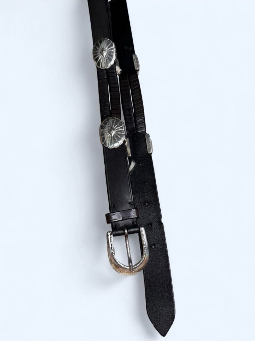 Cole Haan Black Leather Belt with Silver-Tone‎ Western Conchos - Picture 3 of 7